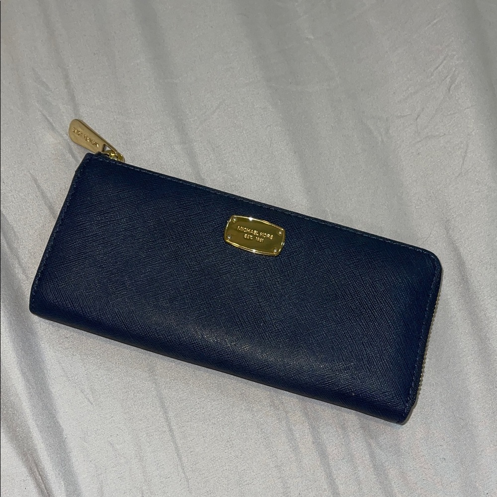 Michael Kors Dark Blue Wallet with Gold Accents